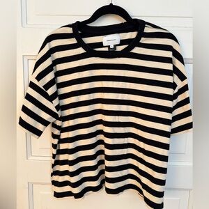 Current/Elliott Black and Cream Striped Short Sleeve Tee